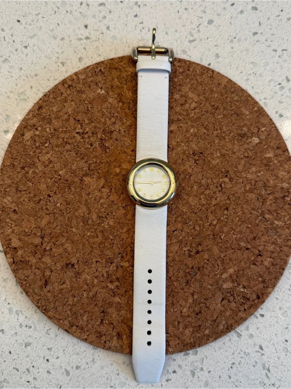 EUC Marc By Marc Jacobs Gold Tone Watch with White Strap MBM8556